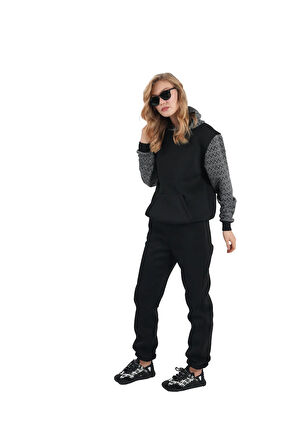 Unisex Örme Kol Kapüşonlu Sweatshirt