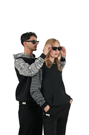 Unisex Örme Kol Kapüşonlu Sweatshirt