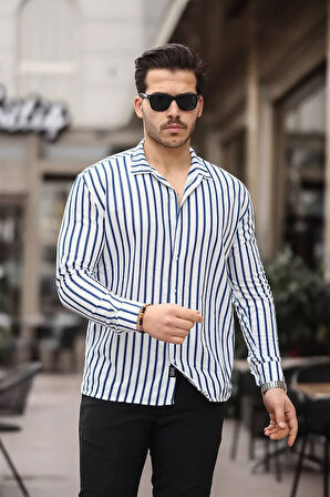 Erkek Uzun Kol Çizgili Waffle Gömlek