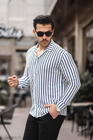 Erkek Uzun Kol Çizgili Waffle Gömlek