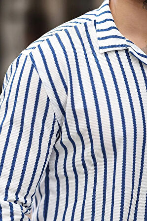 Erkek Uzun Kol Çizgili Waffle Gömlek