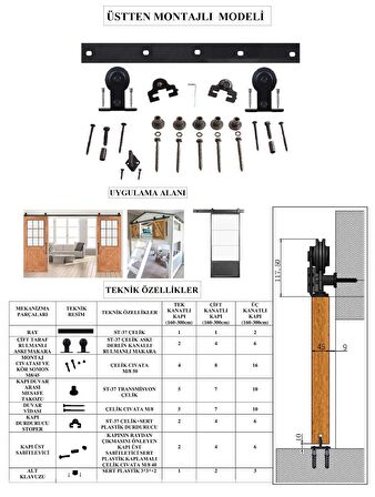 Orman Tasarım Ahır Kapısı Üstten Montajlı Modeli Sürgü Mekanizması