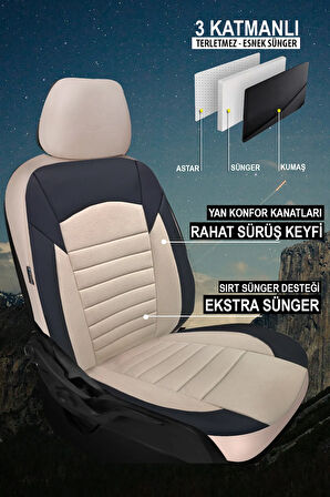 Kia Cerato (forte) Cerato I Sedan 2.0 (143 Hp) 2006 Trend Serisi uyumlu 5 koltuk Tay Tüyü Oto Koltuk KılıfıSİYAH-BEJ