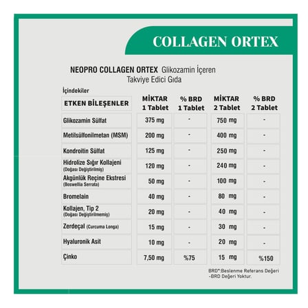 Neopro Collagen Ortex Tip 2 Kolajen Glikozamin MSM ve Hyaluronik Asit 60 Tablet