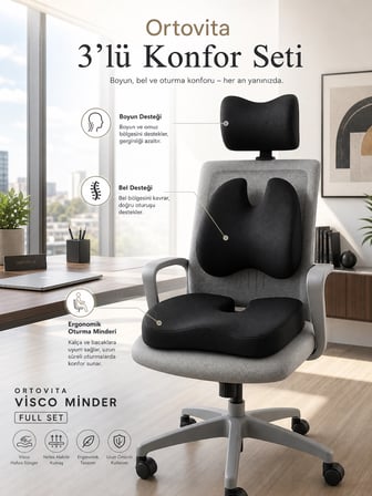 ORTOVİTA Yeni Nesil Visco Ortopedik Ergonomik (  3'lü Set Ortopedik Yastık Seti Kalça, Bel ve Boyun Desteği) 