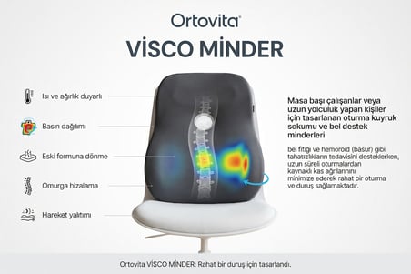 ORTOVİTA HAFIZA KOPUKLU Yeni Nesil Visco Ortopedik Ergonomik Kaymaz Taban Terlemez Bel Desteği Sırt Minderi Bel Yastık Rahat Duruş Ortopedik