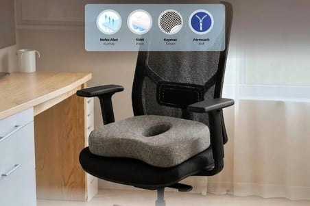 ORTOVİTA Yeni Nesil Visco Ortopedik Ergonomik Oturma Minderi HEMAROID VE BASUR DESTEKLER – Ofis, Araç ve Ev Kullanımına Uygun Visko Ortopedik, Rahatlatıcı minderi
