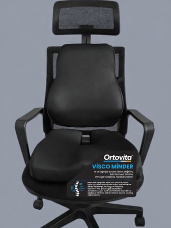 ORTOVİTA Yeni Nesil Visco Ortopedik Ergonomik Kaymaz Taban Terlemez Sırtlık ve Minder Rahat Oturuş Minder ve Sırtlık 2Lİ Set