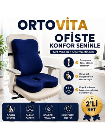 ORTOVİTA, Yeni Nesil Visco Ortopedik Ergonomik omurga sağlığını koruyan Oturma Minderi Ve Sırtlık 2 Li Set