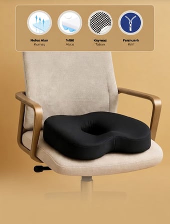 ORTOVİTA,Yeni Nesil Visco Ortopedik Ergonomik Kaymaz Taban Terlemez ( Hemoroıd Oturma Simidi Minderi) omurga sağlığını destekler ve oturma baskısını Azaltır. Ağrı 
