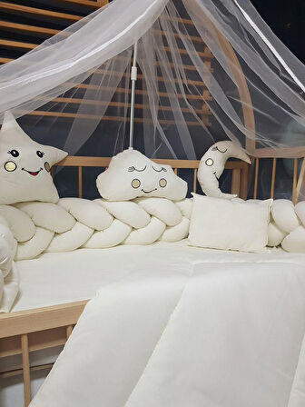 Örgü Korumalı Cibinlikli Bebek Uyku Seti - 60x120 Beşik İçin 9 Parça