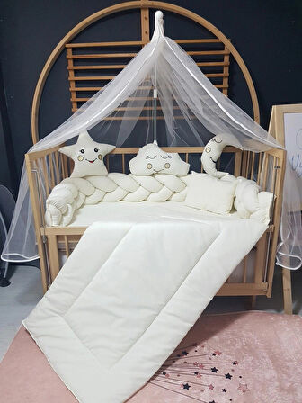 Örgü Korumalı Cibinlikli Bebek Uyku Seti - 60x120 Beşik İçin 9 Parça