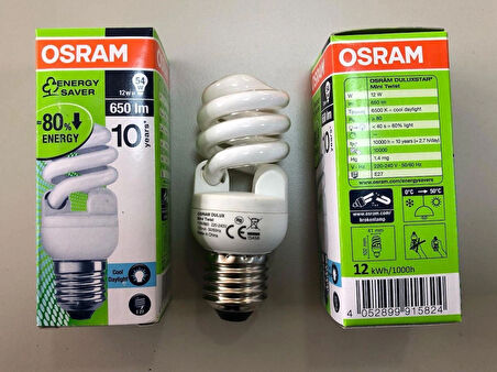 3 ADET OSRAM 12W=54W 650 LÜMEN TASARRUFLU LAMBA 6500 KELVİN BEYAZ