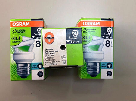 3 ADET OSRAM 5W=27W 250 LÜMEN TASARRUFLU LAMBA 6500 KELVİN BEYAZ