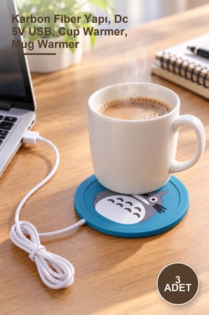 3 Adet USB Silikon Bardak Altı Isıtıcı – Karbon Fiber Yapı, Dc 5V USB, Cup Warmer, Mug Warmer