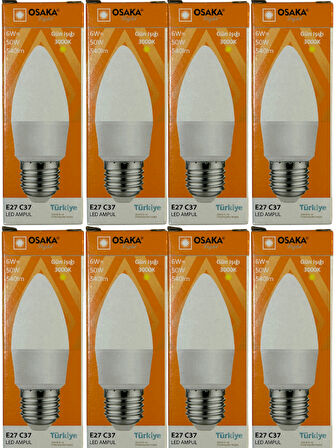 Osaka 6W (50W) 3000K (Sarı Işık) E27 Duylu Led Ampul (8 Adet)