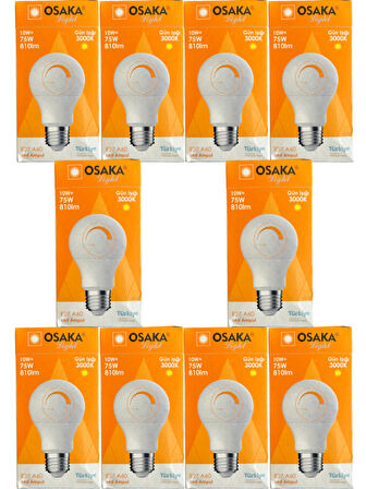 Osaka 10W (75W) 3000K (Günışığı) E27 Duylu Dim Edilebilir Led Ampul (10 Adet)