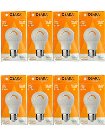 Osaka 10W (75W) 3000K (Günışığı) E27 Duylu Dim Edilebilir Led Ampul (8 Adet)