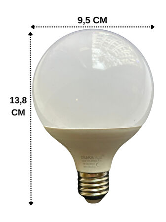 Osaka 15W (100W) 6500K (Beyaz Işık) E27 Duylu G95 Led Glop Ampul