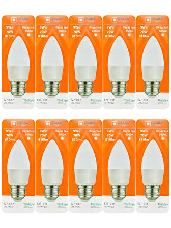 (10 Adet) Osaka 9W (70W) Beyaz Işık E27 Duylu (Kalın Duy) Led Ampul
