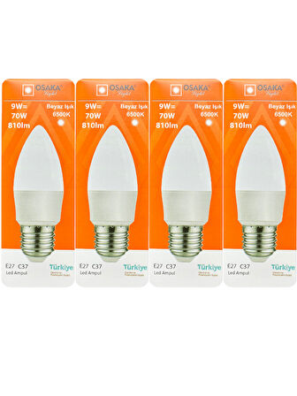 (4 Adet) Osaka 9W (70W) Beyaz Işık E27 Duylu (Kalın Duy) Led Ampul