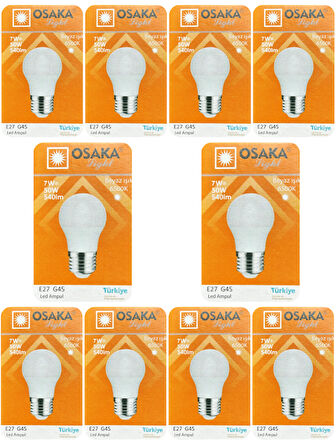 (10 Adet) Osaka 7W (50W) Beyaz Işık E27 Duylu (Kalın Duy) Led Ampul