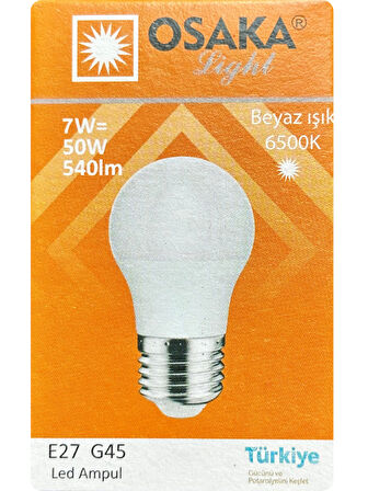 (10 Adet) Osaka 7W (50W) Beyaz Işık E27 Duylu (Kalın Duy) Led Ampul