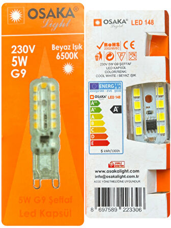(8 Adet) Osaka 5W 6500K (Beyaz Işık) G9 Duylu Led Kapsül Ampul