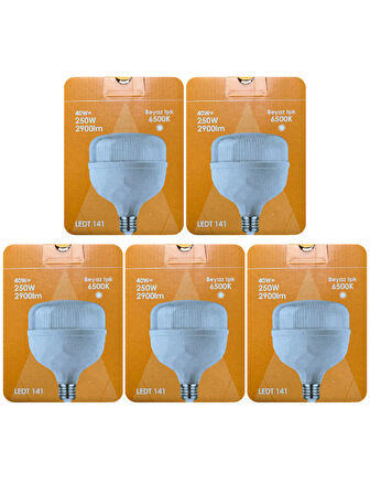 (5 Adet) Osaka 40W (250W) Beyaz Işık E27 Duylu (Kalın Duy) Led Torch Ampul