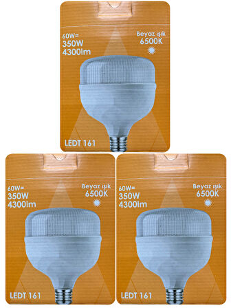 (3 Adet) Osaka 60W (350W) Beyaz Işık E27 Duylu (Kalın Duy) Led Torch Ampul