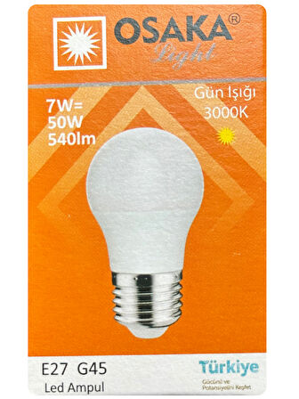 (6 Adet) Osaka 7W (50W) Sarı Işık E27 Duylu (Kalın Duy) Led Mini Ampul