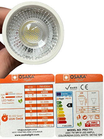 (10 Adet) Osaka 7W (50W) Beyaz Işık (6500K) G4 Duylu (İğne Bacak) Led Çanak Ampul