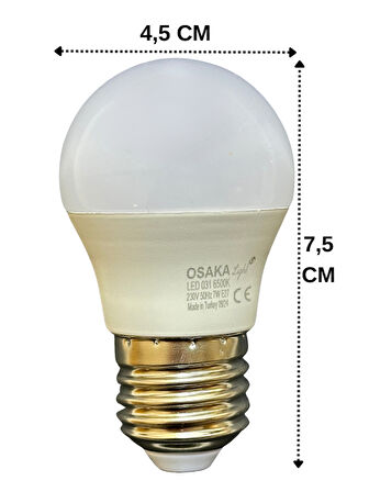 (1 Adet) Osaka 7W (50W) Beyaz Işık (6500K) E27 Duylu (Kalın Duy) Led Mini Ampul