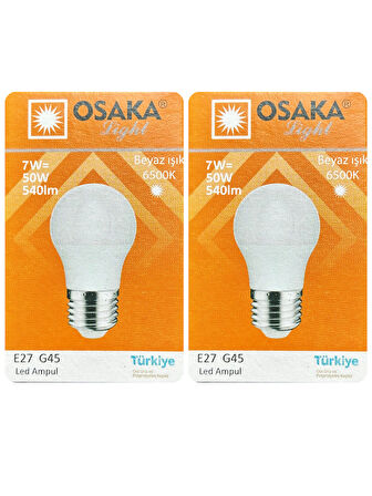 (2 Adet) Osaka 7W (50W) Beyaz Işık (6500K) E27 Duylu (Kalın Duy) Led Mini Ampul