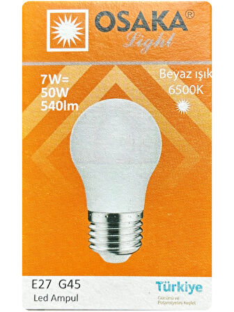 (3 Adet) Osaka 7W (50W) Beyaz Işık (6500K) E27 Duylu (Kalın Duy) Led Mini Ampul