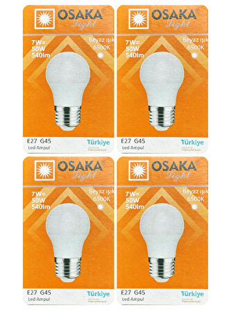 (4 Adet) Osaka 7W (50W) Beyaz Işık (6500K) E27 Duylu (Kalın Duy) Led Mini Ampul