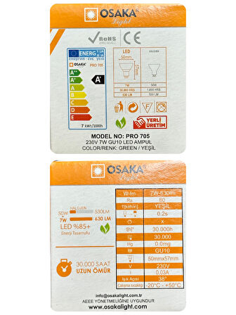 (2 Adet) Osaka 7W Yeşil Işık GU10 Duylu Led Çanak Ampul