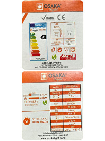 (1 Adet) Osaka 7W (50W) Sarı Işık (3000K) G4 Duylu (İğne Bacak) Led Çanak Ampul