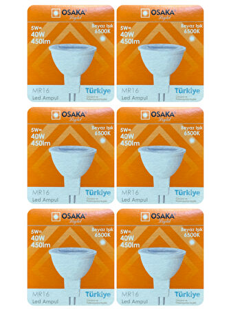 (6 Adet) Osaka 5W (40W) Beyaz Işık (6500K) G4 Duylu (İğne Bacak) Led Çanak Ampul