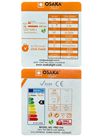 (2 Adet) Osaka 5W (40W) Sarı Işık (3000K) G4 Duylu (İğne Bacak) Led Çanak Ampul