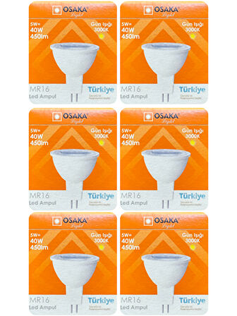 (6 Adet) Osaka 5W (40W) Sarı Işık (3000K) G4 Duylu (İğne Bacak) Led Çanak Ampul