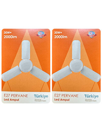 (2 Adet) Osaka 30W (200W) Beyaz Işık (6500K) E27 Duylu (Kalın Duy) Pervane Ampul