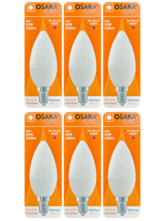 (6 Adet) Osaka 6W (50W) Günışığı (4000K) E14 Duylu (İnce Duy) Led Mum Ampul