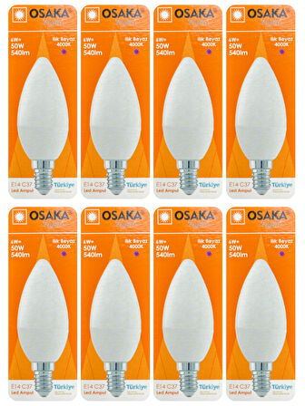 (8 Adet) Osaka 6W (50W) Günışığı (4000K) E14 Duylu (İnce Duy) Led Mum Ampul
