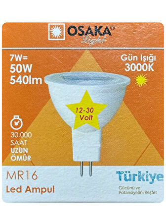 (10 Adet) Osaka 12Volt 7W (50W) Sarı (3000K) GU5.3 Duylu (İğne Bacak) Led Spot Ampul