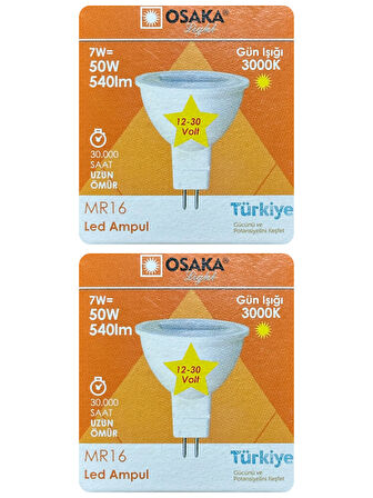 (2 Adet) Osaka 12Volt 7W (50W) Sarı (3000K) GU5.3 Duylu (İğne Bacak) Led Spot Ampul