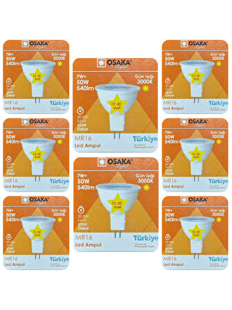 (8 Adet) Osaka 12Volt 7W (50W) Sarı (3000K) GU5.3 Duylu (İğne Bacak) Led Spot Ampul