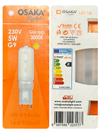 (10 Adet) Osaka Buzlu 5W Sarı Işık (3000K) G9 Duylu Led Kapsül Ampul