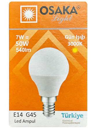 (2 Adet) Osaka 7W (50W) Sarı Işık E14 Duylu (İnce Duy) Led Mini Ampul