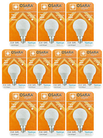 (10 Adet) Osaka 7W (50W) Beyaz Işık E14 Duylu (İnce Duy) Led Mini Ampul